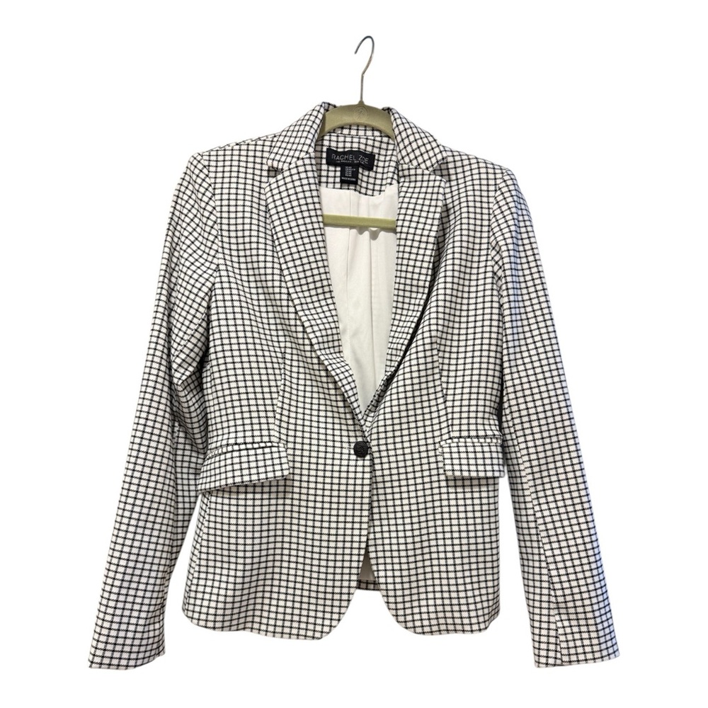Rachel Zoe Grid Check Plaid Blazer Black White XS Tailored quiet luxury Jacket